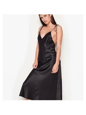 Victoria’s Secret SOFT FEMININE Satin Slip Dress Black Silky Maxi Versatile M